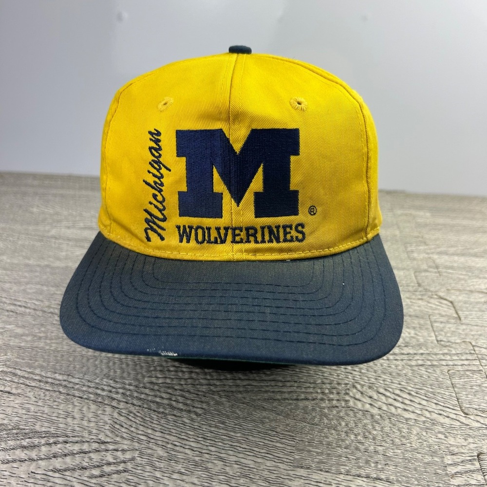 Vintage 90s Michigan Wolverines Hat Cap Snap Back Adjustable Yellow College NCAA